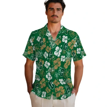 charlotte 49ers hibiscus bloom green hawaiian shirts fashion forward