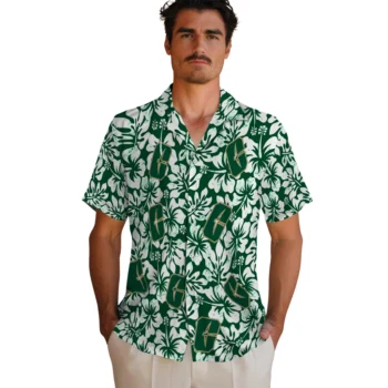 charlotte 49ers hibiscus motif green white hawaiian shirts fashion forward