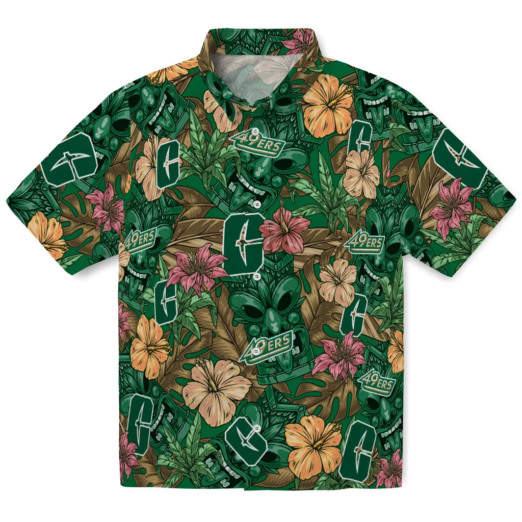 Charlotte 49ers Hawaiian Shirt - Hibiscus Tiki Jungle charlotte 49ers tiki jungle green hawaiian shirts best selling
