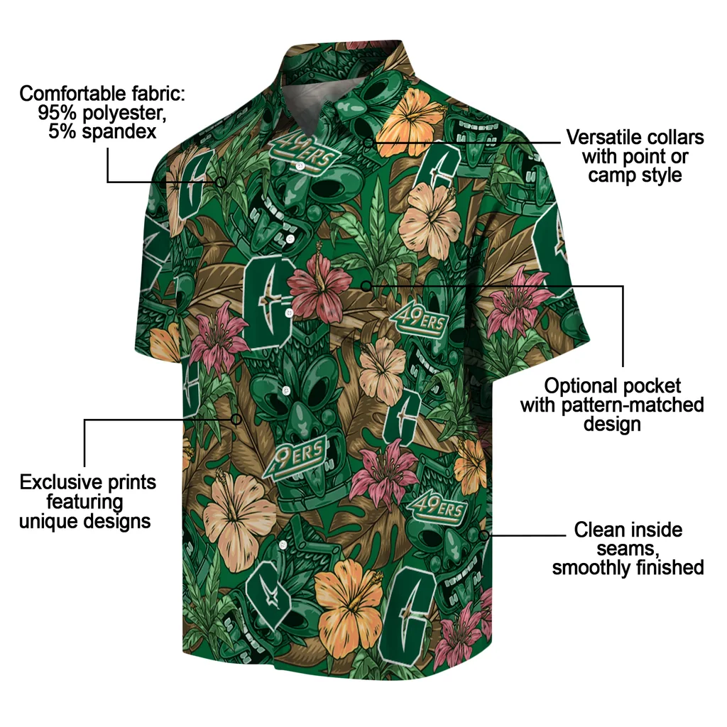 Charlotte 49ers Hawaiian Shirt - Hibiscus Tiki Jungle charlotte 49ers tiki jungle green hawaiian shirts new arrival