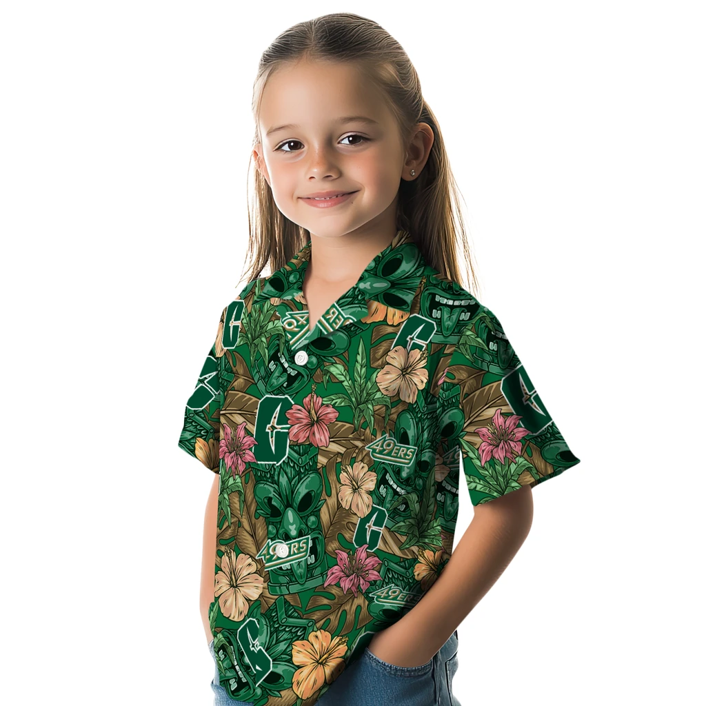 Charlotte 49ers Hawaiian Shirt - Hibiscus Tiki Jungle charlotte 49ers tiki jungle green hawaiian shirts premium grade