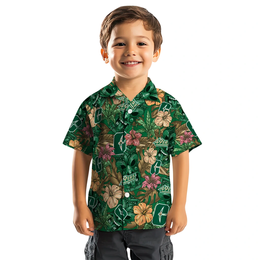 Charlotte 49ers Hawaiian Shirt - Hibiscus Tiki Jungle charlotte 49ers tiki jungle green hawaiian shirts top rated
