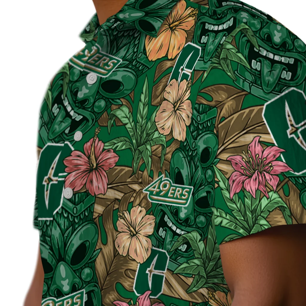 Charlotte 49ers Hawaiian Shirt - Hibiscus Tiki Jungle charlotte 49ers tiki jungle green hawaiian shirts trendy