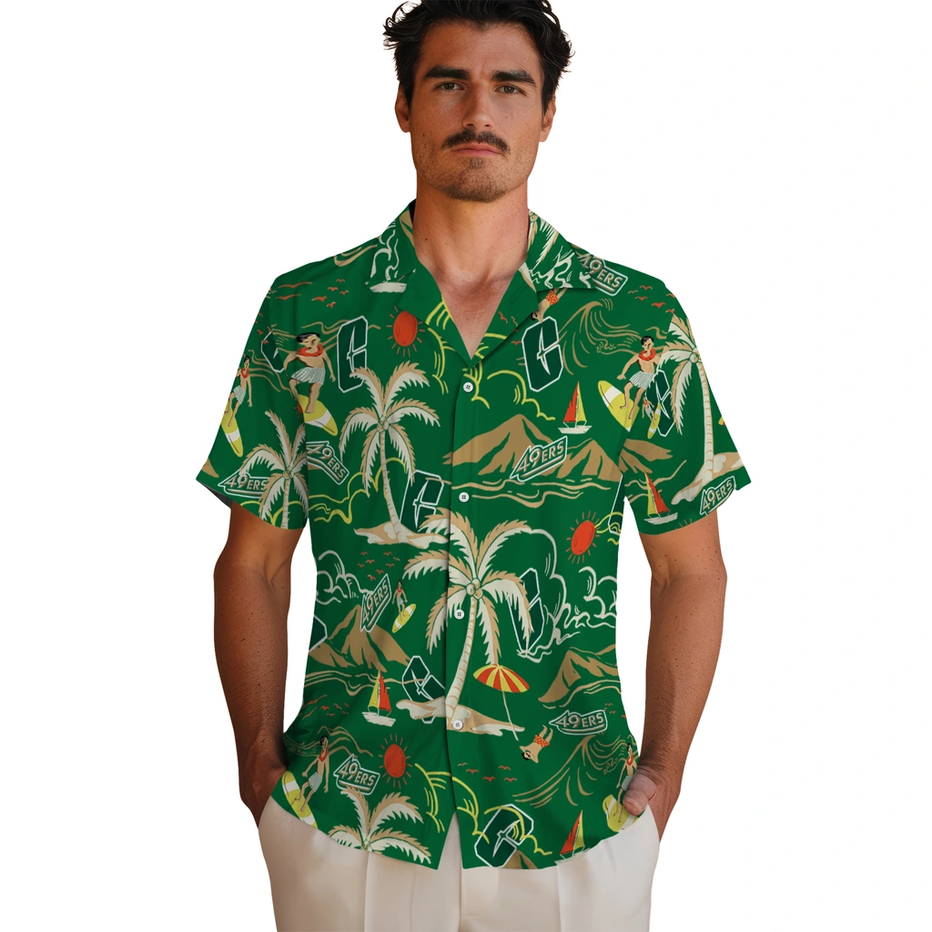 Charlotte 49ers Hawaiian Shirt - Palm Tree Island charlotte 49ers palm tree island green hawaiian shirts fashion forward