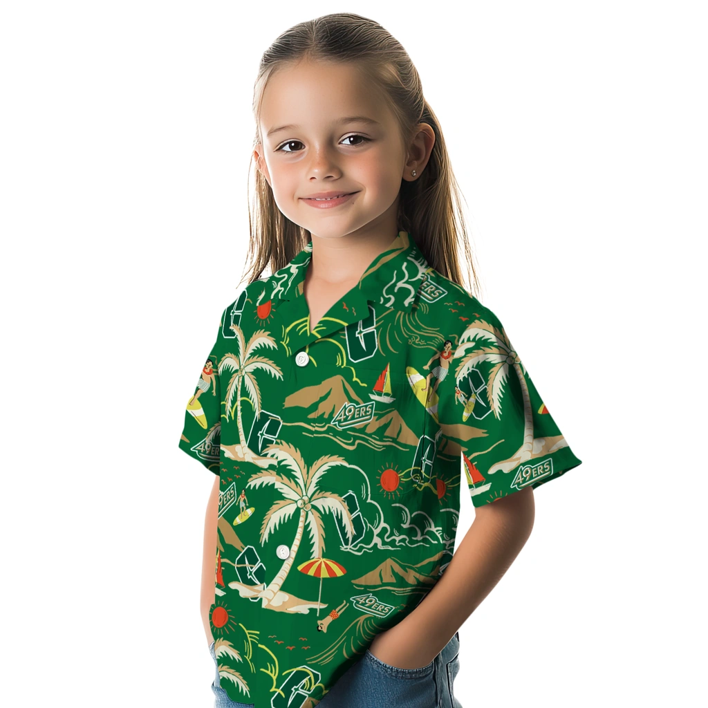 Charlotte 49ers Hawaiian Shirt - Palm Tree Island charlotte 49ers palm tree island green hawaiian shirts premium grade