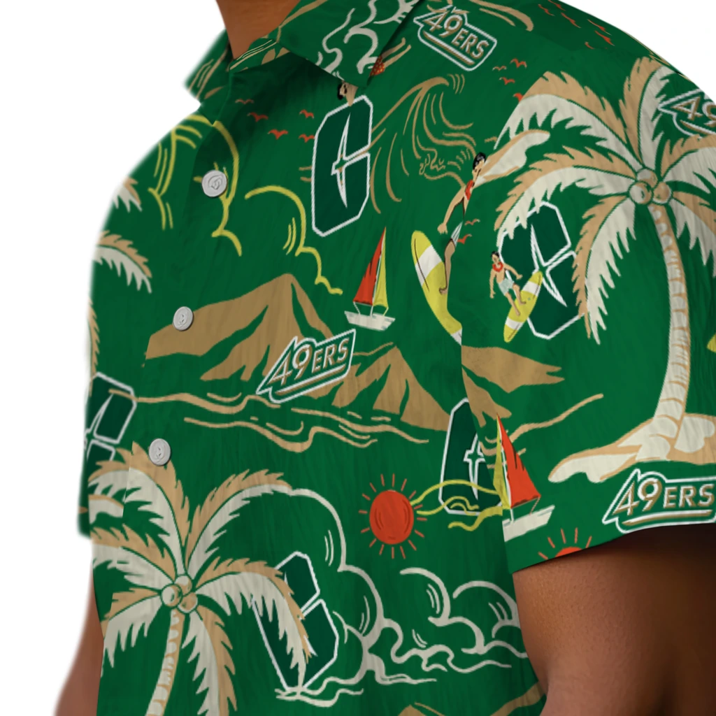 Charlotte 49ers Hawaiian Shirt - Palm Tree Island charlotte 49ers palm tree island green hawaiian shirts trendy