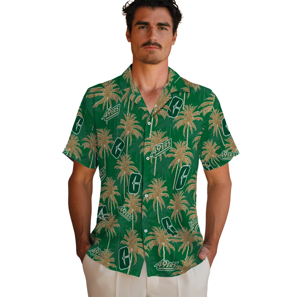 Charlotte 49ers Hawaiian Shirt - Palm Tree Motif charlotte 49ers palm grove green hawaiian shirts fashion forward