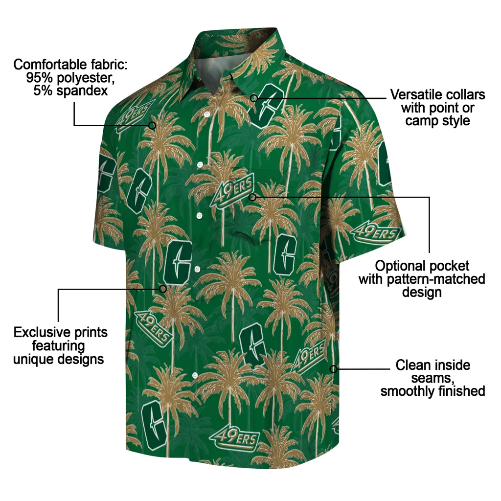 Charlotte 49ers Hawaiian Shirt - Palm Tree Motif charlotte 49ers palm grove green hawaiian shirts new arrival
