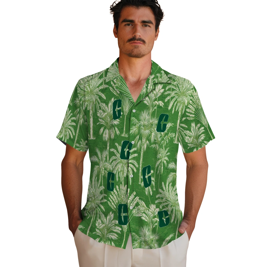 Charlotte 49ers Hawaiian Shirt - Vintage Palm Tree charlotte 49ers palm shadows green hawaiian shirts fashion forward