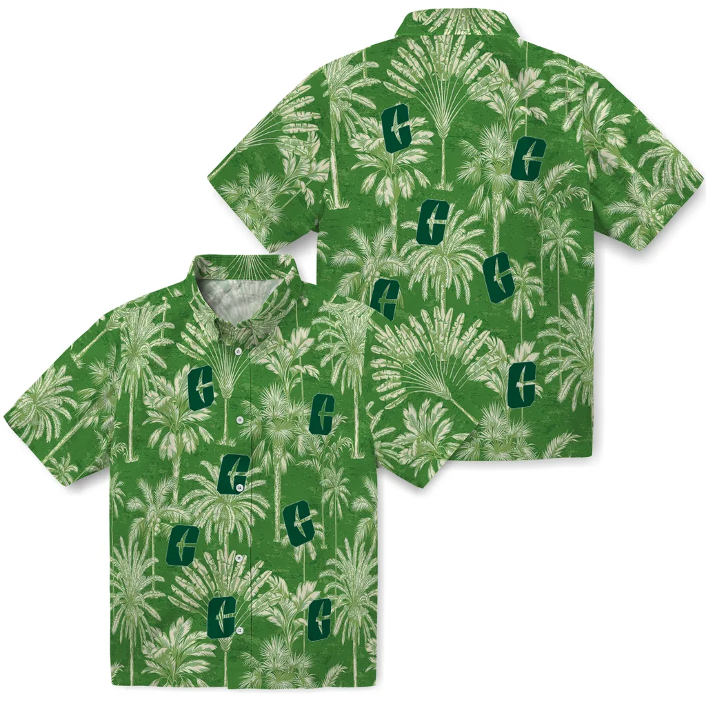 Charlotte 49ers Hawaiian Shirt - Vintage Palm Tree charlotte 49ers palm shadows green hawaiian shirts high quality