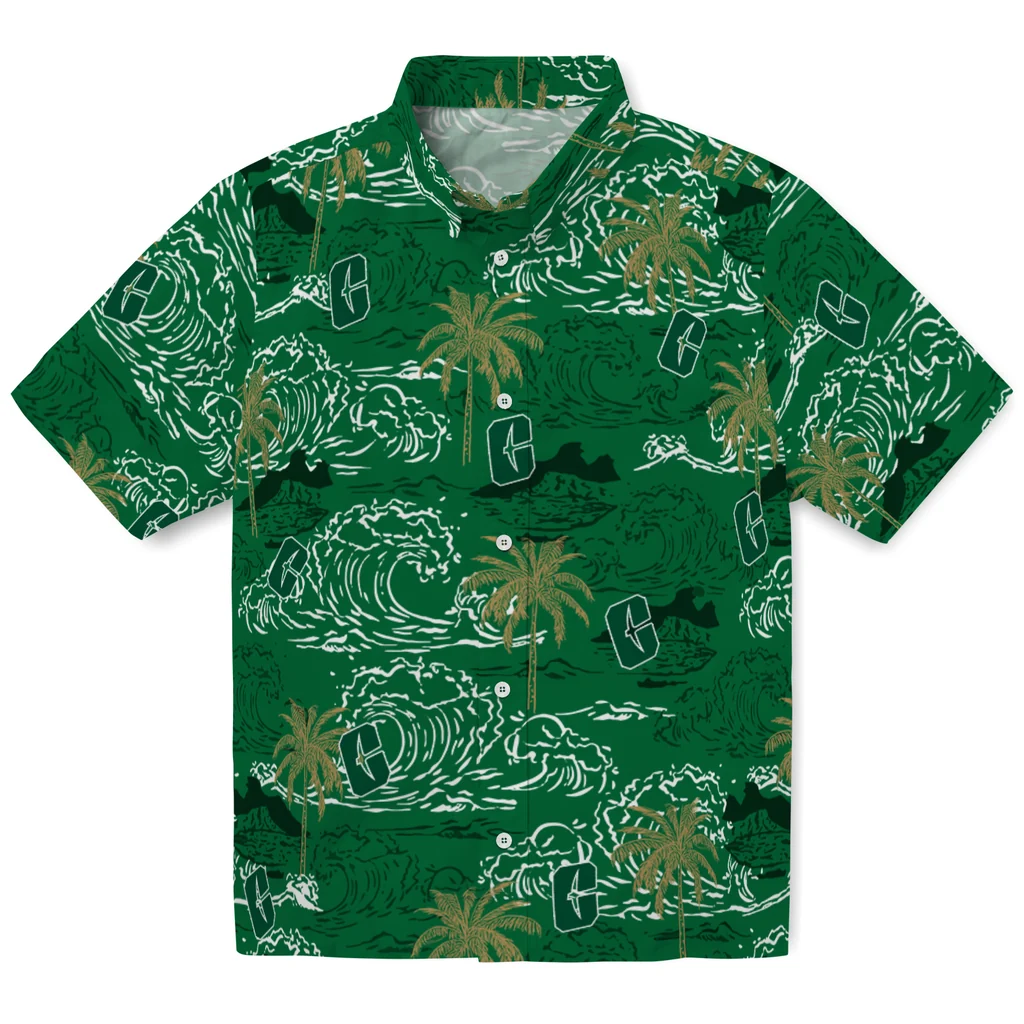 Charlotte 49ers Hawaiian Shirt - Wave Palm charlotte 49ers wave palm green hawaiian shirts best selling