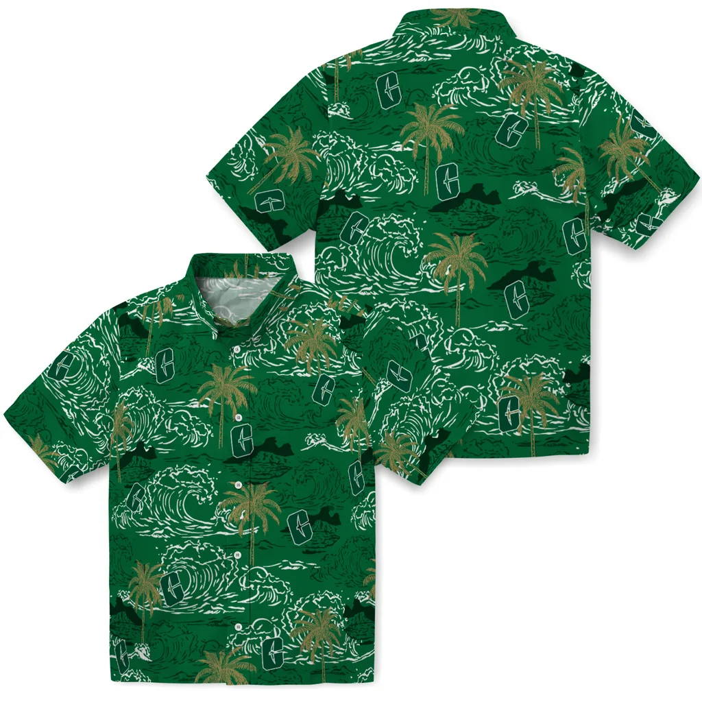 Charlotte 49ers Hawaiian Shirt - Wave Palm charlotte 49ers wave palm green hawaiian shirts high quality