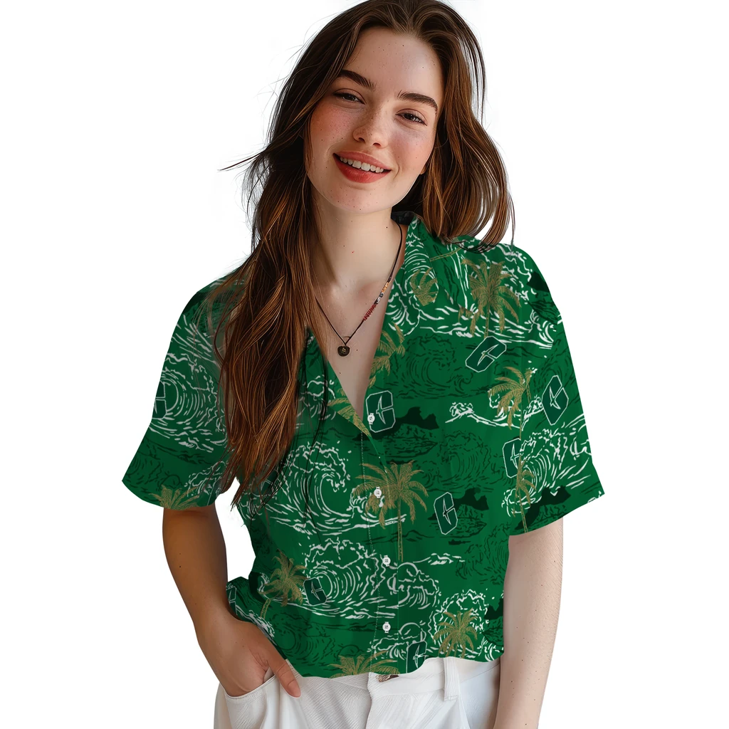 Charlotte 49ers Hawaiian Shirt - Wave Palm charlotte 49ers wave palm green hawaiian shirts latest model