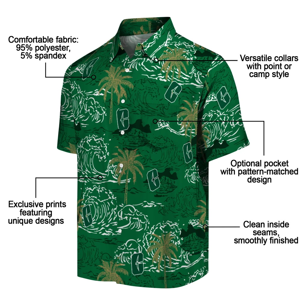 Charlotte 49ers Hawaiian Shirt - Wave Palm charlotte 49ers wave palm green hawaiian shirts new arrival