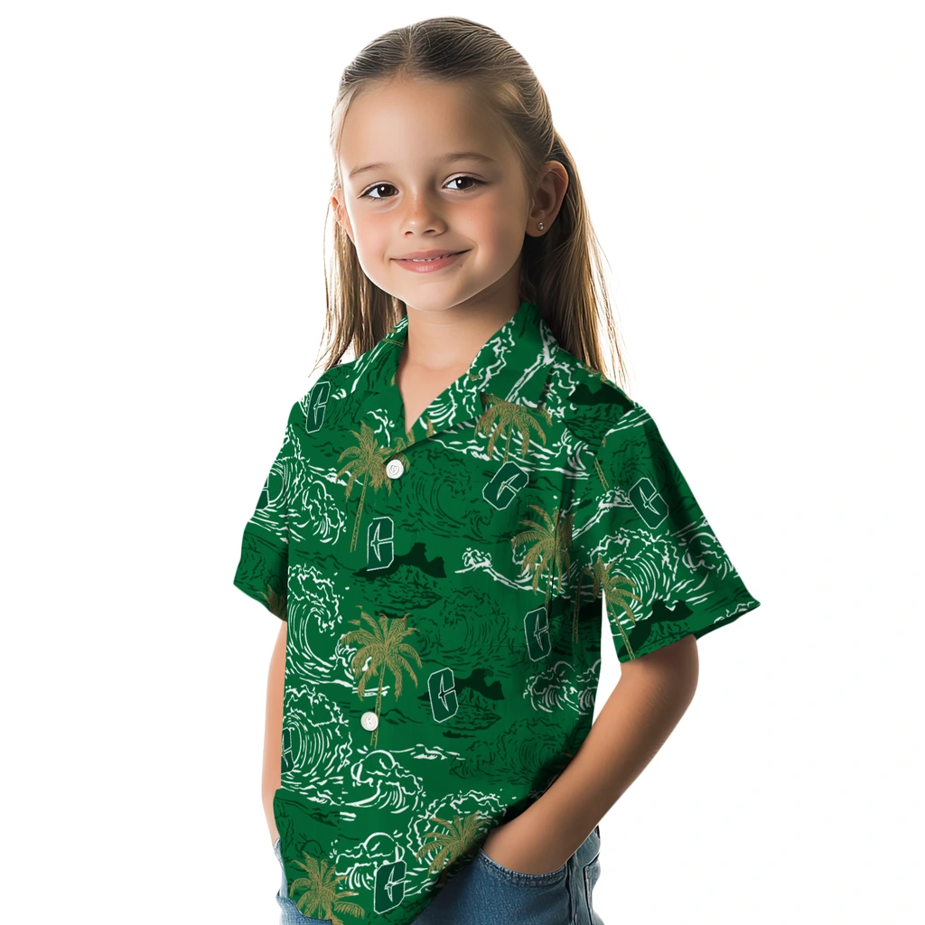 Charlotte 49ers Hawaiian Shirt - Wave Palm charlotte 49ers wave palm green hawaiian shirts premium grade