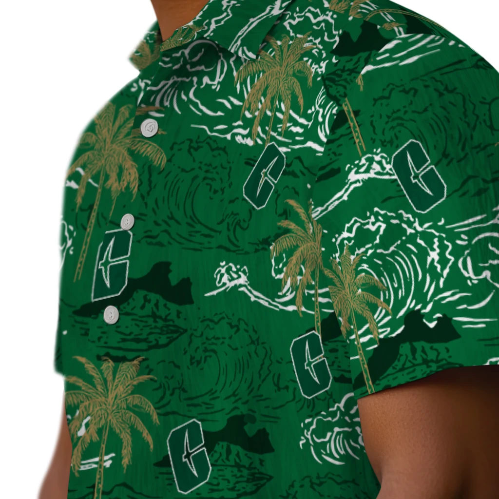 Charlotte 49ers Hawaiian Shirt - Wave Palm charlotte 49ers wave palm green hawaiian shirts trendy