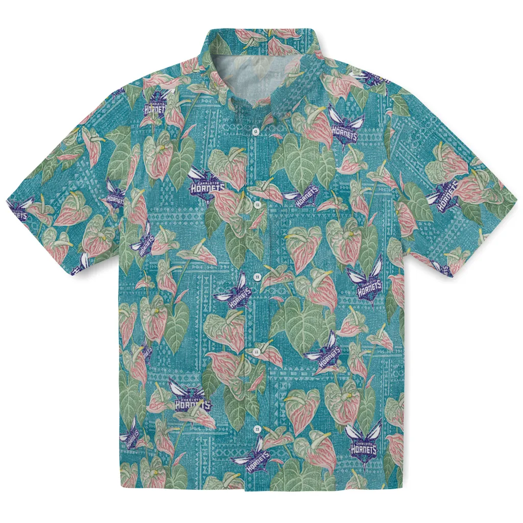Charlotte Hornets Hawaiian Shirt - Anthurium Overlay charlotte hornets anthurium overlay teal hawaiian shirts best selling