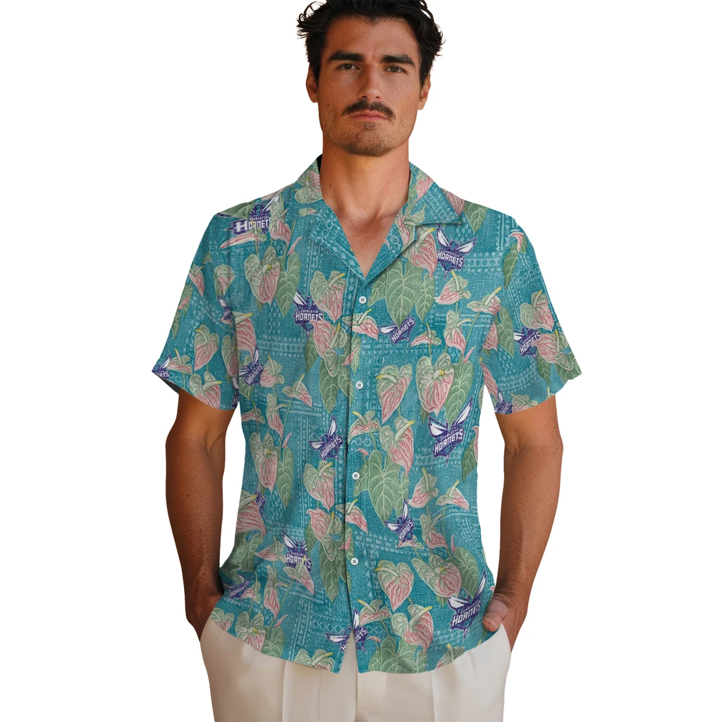 Charlotte Hornets Hawaiian Shirt - Anthurium Overlay charlotte hornets anthurium overlay teal hawaiian shirts fashion forward