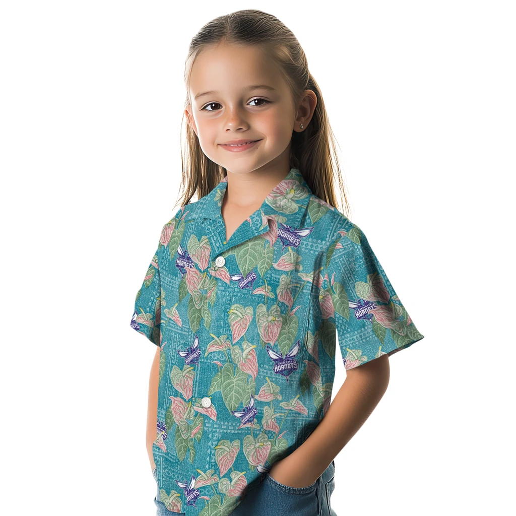 Charlotte Hornets Hawaiian Shirt - Anthurium Overlay charlotte hornets anthurium overlay teal hawaiian shirts premium grade
