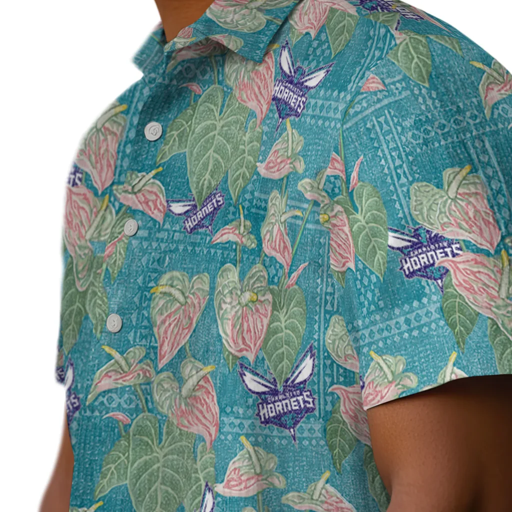 Charlotte Hornets Hawaiian Shirt - Anthurium Overlay charlotte hornets anthurium overlay teal hawaiian shirts trendy