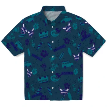 charlotte hornets beach vibe navy hawaiian shirts best selling