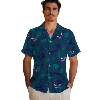 charlotte hornets beach vibe navy hawaiian shirts fashion forward
