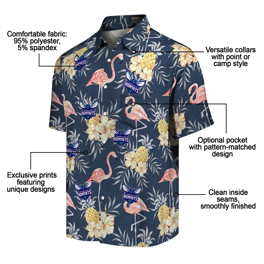Charlotte Hornets Hawaiian Shirt - Flamingo Hibiscus charlotte hornets flamingo hibiscus navy hawaiian shirts new arrival