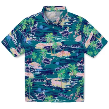 charlotte hornets flamingo retreat teal hawaiian shirts best selling