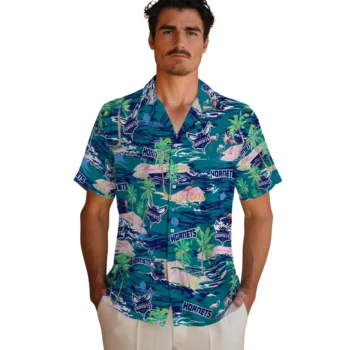 charlotte hornets flamingo retreat teal hawaiian shirts fashion forward