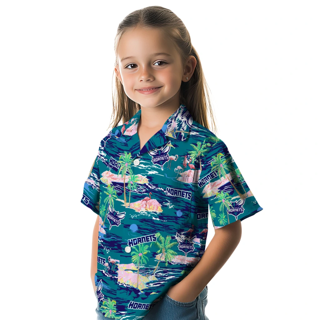 Charlotte Hornets Hawaiian Shirt - Hawaii Island charlotte hornets flamingo retreat teal hawaiian shirts premium grade