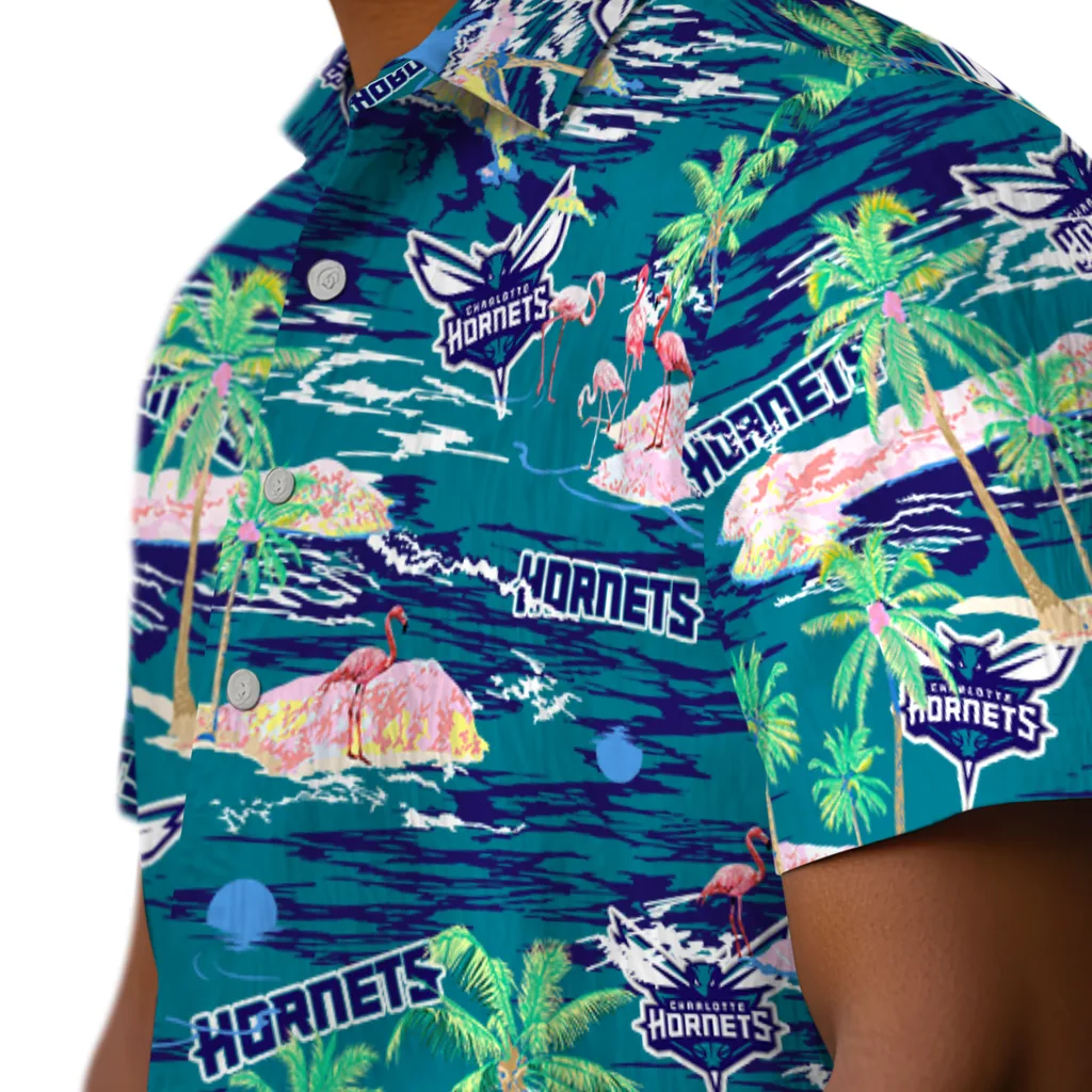 Charlotte Hornets Hawaiian Shirt - Hawaii Island charlotte hornets flamingo retreat teal hawaiian shirts trendy