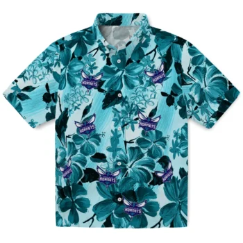 charlotte hornets hibiscus arrangement teal hawaiian shirts best selling