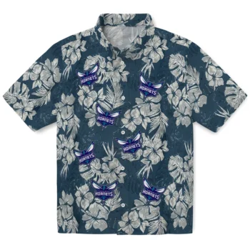charlotte hornets hibiscus flowers navy blue hawaiian shirts best selling