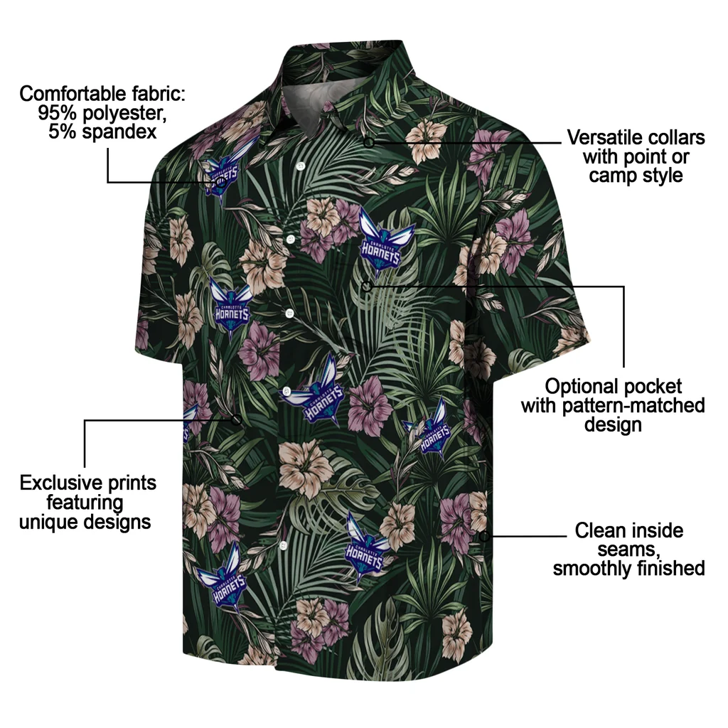 Charlotte Hornets Hawaiian Shirt - Hibiscus Leaves Pattern charlotte hornets hibiscus leaves pattern green hawaiian shirts new arrival