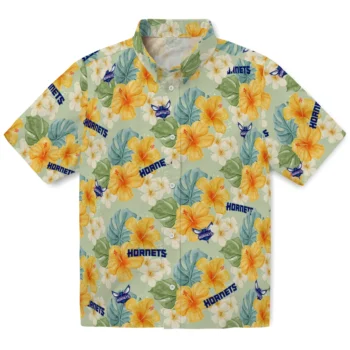 charlotte hornets hibiscus mood pale lime yellow hawaiian shirts best selling