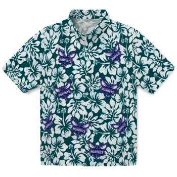 charlotte hornets hibiscus motif teal white hawaiian shirts best selling
