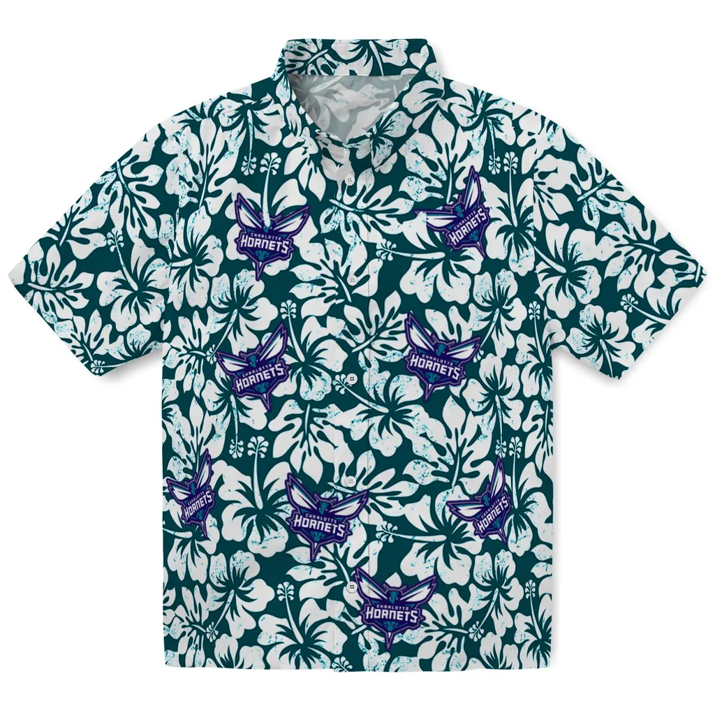 Charlotte Hornets Hawaiian Shirt - Hibiscus Motif charlotte hornets hibiscus motif teal white hawaiian shirts best selling