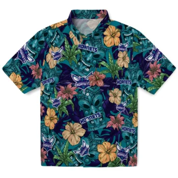 charlotte hornets tiki jungle teal hawaiian shirts best selling