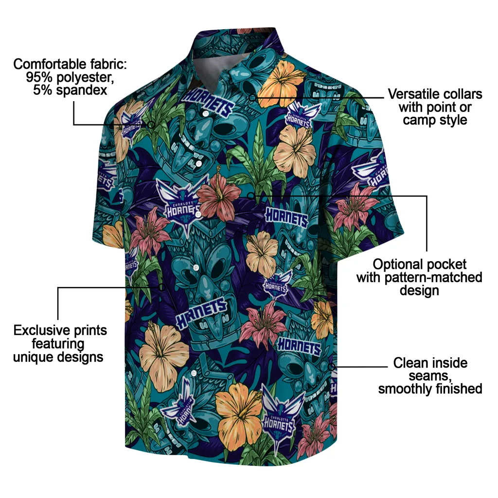 Charlotte Hornets Hawaiian Shirt - Hibiscus Tiki Jungle charlotte hornets tiki jungle teal hawaiian shirts new arrival