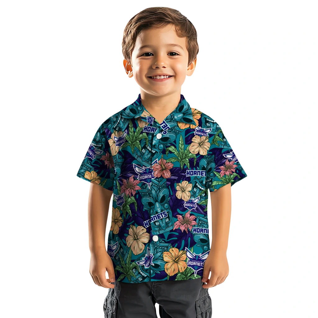 Charlotte Hornets Hawaiian Shirt - Hibiscus Tiki Jungle charlotte hornets tiki jungle teal hawaiian shirts top rated