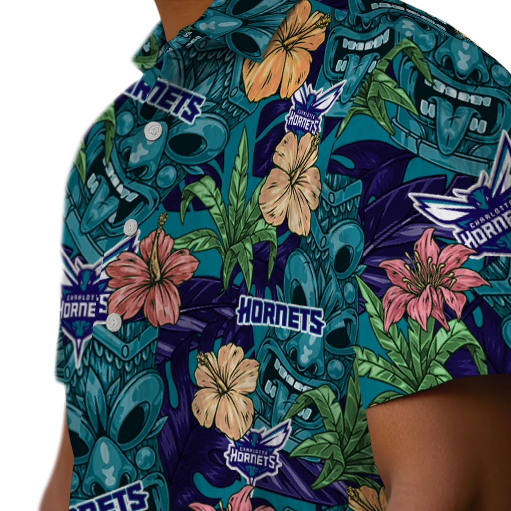 Charlotte Hornets Hawaiian Shirt - Hibiscus Tiki Jungle charlotte hornets tiki jungle teal hawaiian shirts trendy
