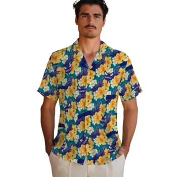 charlotte hornets hibiscus tropics teal yellow hawaiian shirts fashion forward