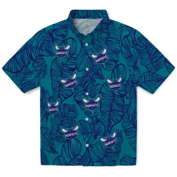 charlotte hornets leaf outline teal hawaiian shirts best selling