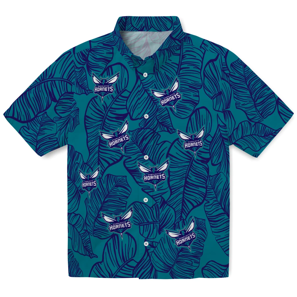 Charlotte Hornets Hawaiian Shirt - Leaf Outline charlotte hornets leaf outline teal hawaiian shirts best selling