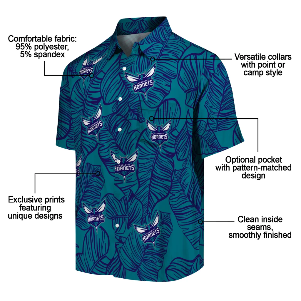 Charlotte Hornets Hawaiian Shirt - Leaf Outline charlotte hornets leaf outline teal hawaiian shirts new arrival