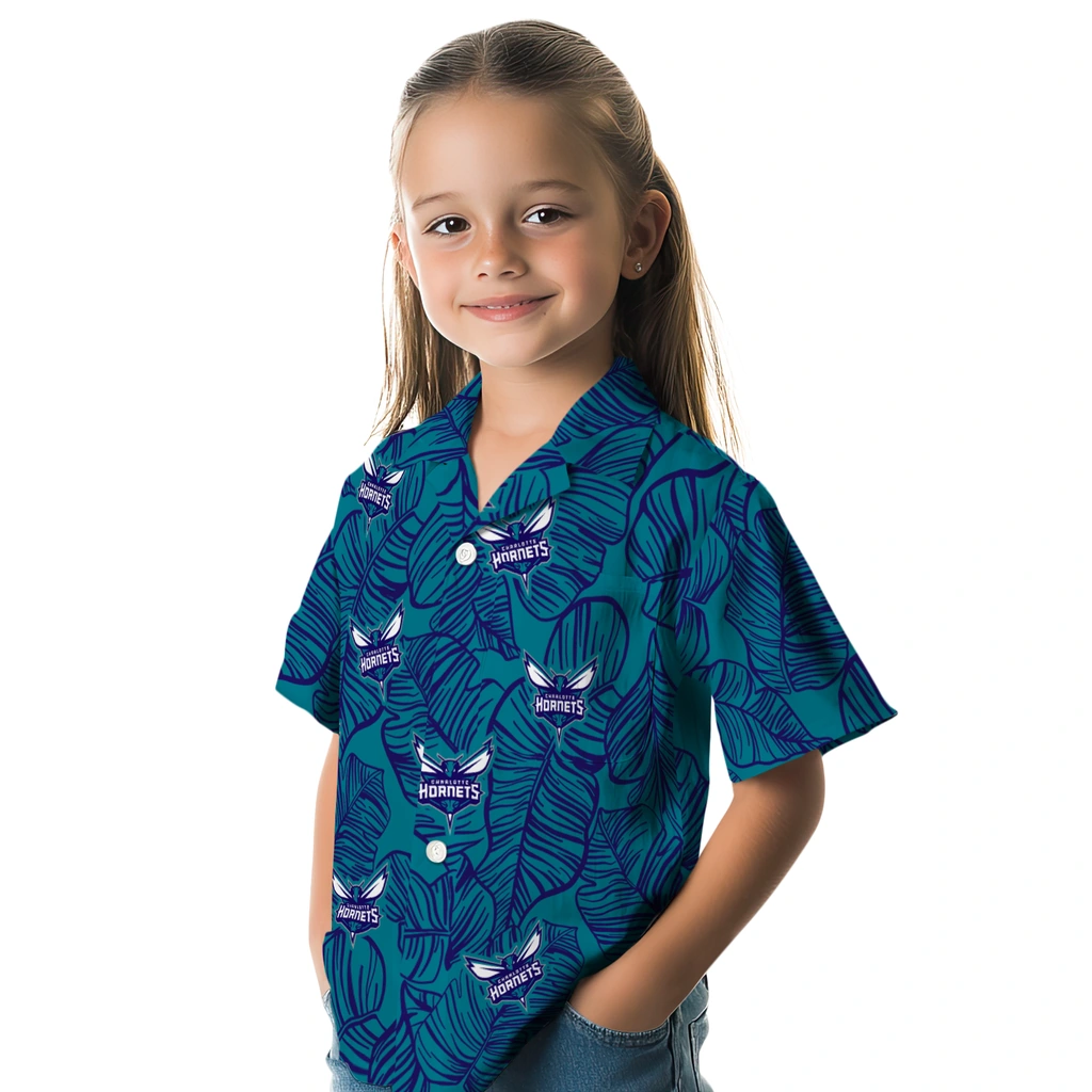 Charlotte Hornets Hawaiian Shirt - Leaf Outline charlotte hornets leaf outline teal hawaiian shirts premium grade