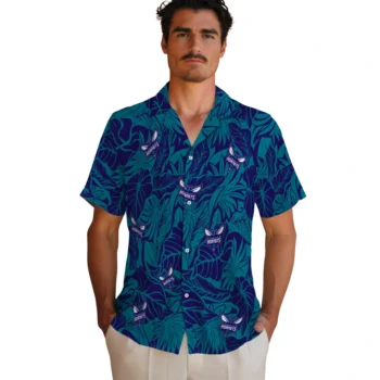 charlotte hornets monstera layer teal hawaiian shirts fashion forward