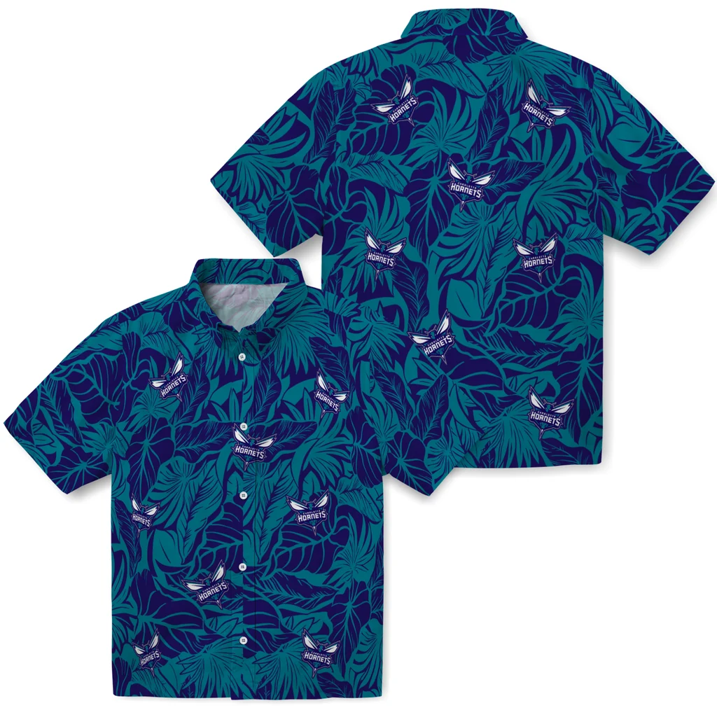 Charlotte Hornets Hawaiian Shirt - Monstera Layer charlotte hornets monstera layer teal hawaiian shirts high quality