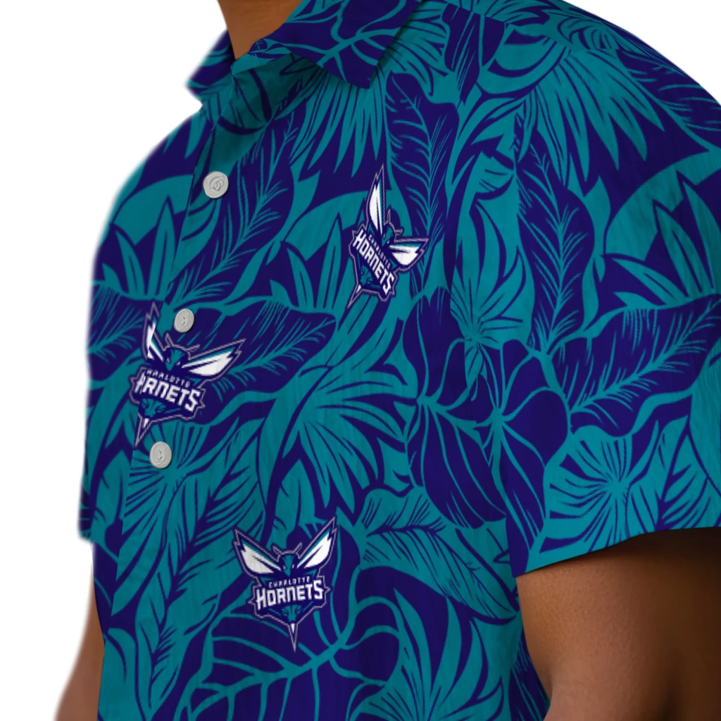 Charlotte Hornets Hawaiian Shirt - Monstera Layer charlotte hornets monstera layer teal hawaiian shirts trendy