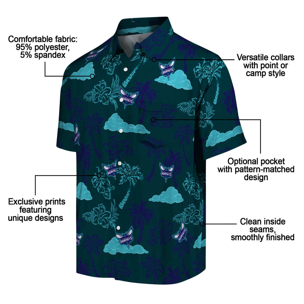 Charlotte Hornets Hawaiian Shirt - Palm And Clouds charlotte hornets palm and clouds teal hawaiian shirts new arrival